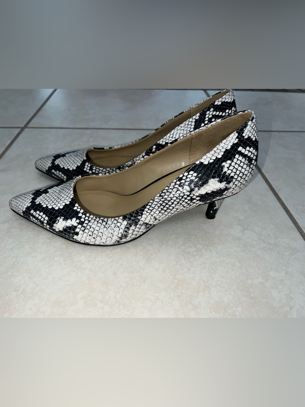 Naturalizer Black and White Snake-Print Kitten Heel Pumps